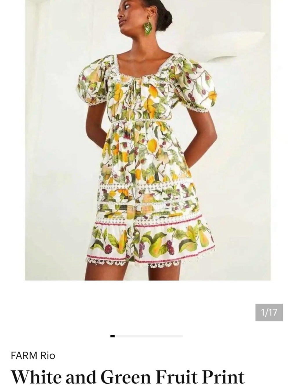 FARM Rio White Dress with Yellow & Green Fruit Print